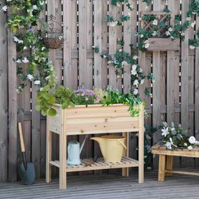 Outsunny Horta Vertical Elevada de Madeira 90x40x81cm Mesa de Cultivo de Jardim com Prateleira Inferior e 2 Orifícios de Drenagem para Cultivos de Plantas Flores Natural