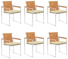 vidaXL Cadeiras de jardim 6 pcs c/ almofadões madeira de acácia maciça