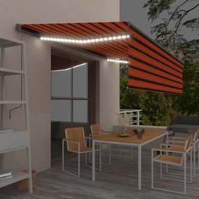 vidaXL Toldo automático c/ estore/LED/sensor vento laranja e castanho