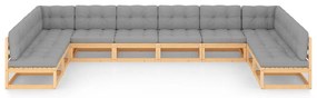 10 pcs conjunto lounge de jardim c/ almofadões pinho maciço