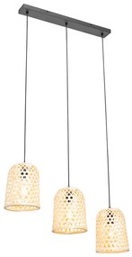 Candeeiro de suspensão oriental preto com bambu 3 luzes - Rayan Oriental