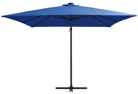 Guarda-sol cantilever luzes LED/poste aço 250x250 cm azul ciano
