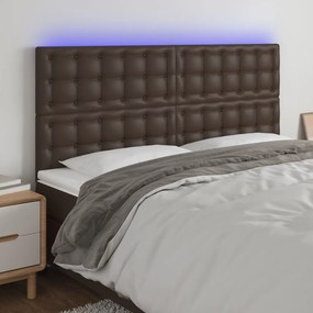 vidaXL Cabeceira cama c/ LED couro artif. 160x5x118/128 cm castanho