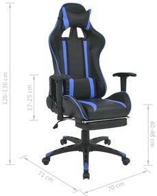 Cadeira escritório reclinável estilo corrida c/ apoio pés azul
