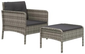 2 pcs conjunto lounge de jardim c/ almofadões vime PE cinzento