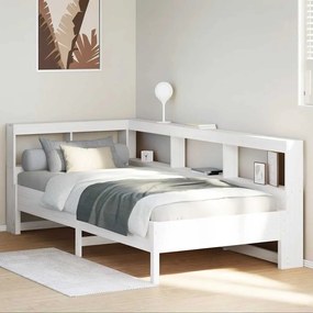 vidaXL Cama com estante sem colchão 90x200 cm pinho maciço branco