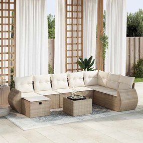vidaXL 9 pcs conjunto de sofás p/ jardim com almofadões vime PE bege
