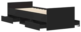 Estrutura de cama c/ painéis cabeceira e pés 75x190 cm preto