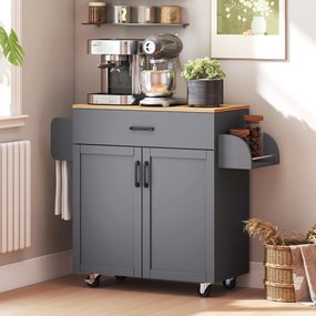 Carrinho Ilha de Cozinha com 1 Gaveta Suporte para Panos e Especies Carrinho Auxiliar com Rodas 105x36x85 cm Cinza