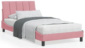 Cama com colchão 100x200 cm veludo rosa