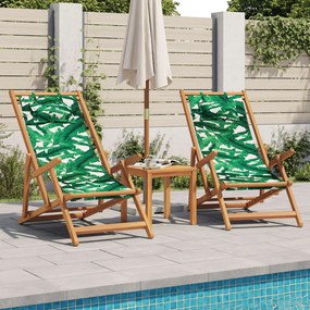 Cadeiras de praia dobráveis 2 pcs tecido/madeira padrão folhas