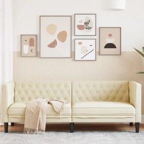 vidaXL Sofá chesterfield 3 lugares couro artificial creme