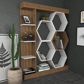 Estante Sueno – Branco/Nogueira – 140x29,6x177,4 cm
