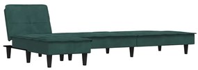 Sofá-cama em forma de L 255x140x70 cm veludo verde-escuro