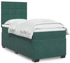 Cama com molas/colchão 90x190 cm veludo verde-escuro
