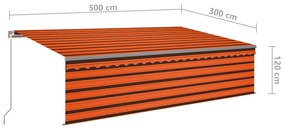 Toldo retrátil manual com estore 5x3 m laranja e castanho