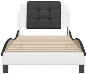 Estrutura cama c/ cabeceira couro artificial branco e preto