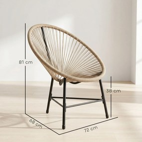 Conjunto de 2 Cadeiras Acapulco de Jardim em Vime Sintético Cadeiras para Exterior com Estrutura de Aço Madeira