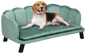 PawHut Sofá para Cães Médios Sofá Cama para Animais de Estimação Estofado em Veludo com Pés de Madeira 98,5x60,5x35,5 cm Verde