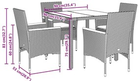 5 pcs conjunto jantar jardim com almofadões vime PE/vidro bege