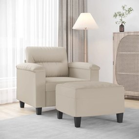 vidaXL Poltrona com apoio de pés 60 cm tecido de microfibra cor creme