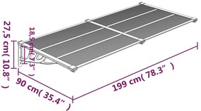 Toldo para porta 199x90 cm policarbonato preto/transparente