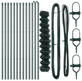 Conjunto de Postes de Cerca Verde 1.4 x 25 m Aço Galvanizado