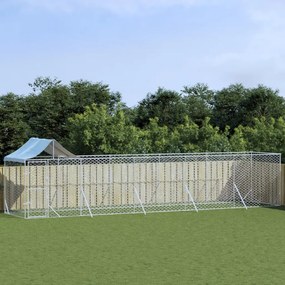 vidaXL Canil de exterior com teto 10x2x2,5 m aço galvanizado prateado