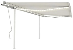 Toldo retrátil manual com luzes LED 4x3,5 m cor creme