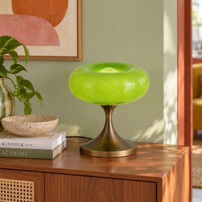 Candeeiro de Mesa Retro Bronze Escuro com Abajur de Vidro Verde 31cm - Glaze