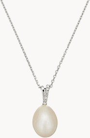 Colar em prata com pendente em ouro branco, diamantes e pérolas Luliwa