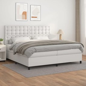 Cama com molas/colchão 200x200 cm couro artificial branco