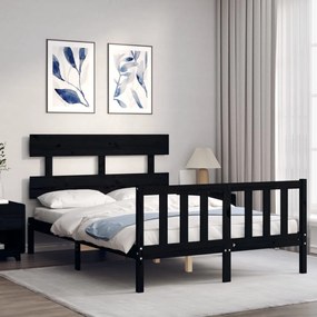 Estrutura de cama com cabeceira 140x190 cm madeira maciça preto