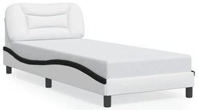 Estrutura cama c/ luzes LED 90x200cm couro artif. branco/preto