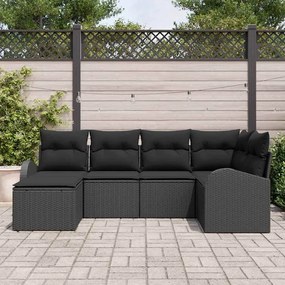 Conjunto de Sofá de Jardim vidaXL de 6 peças com Almofadas Preto Ratta