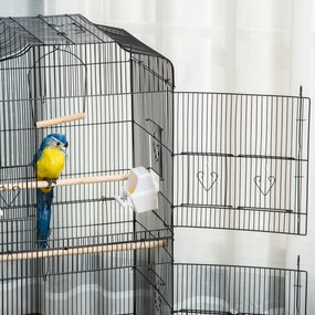 Gaiola para Passáros Gaiola de Metal com Portas 4 Comedouros 3 Poleiros Baloiço Bandeja Removível e Alça de Transporte para Papagaio Canário Periquito
