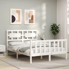 3192527 vidaXL Estrutura de cama de casal c/ cabeceira madeira maciça branco