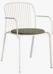 Pack De 4 Cadeiras De Jardim Com Apoios De Braços Em Aço Anerina Gardénia Branco & Verde Azeitona Intenso - Sklum