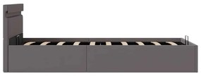 Cama hidráulica c/ arrumação LED 100x200cm couro artific. cinza