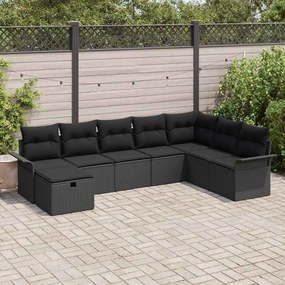 vidaXL Conjunto de Sofás de Jardim de 8 Peças com Almofadas Preto Vime PE
