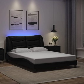 Estrutura de cama c/ luzes LED 120x200cm couro artificial preto