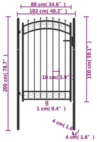 Portão para cerca com espetos 100x150 cm aço preto