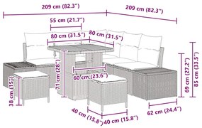 Conjunto de Sofá de Jardim de 8 Peças com Almofadas Bege em Rattan Sin