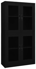 vidaXL Armário de escritório 90x40x180 cm vidro temperado/aço preto