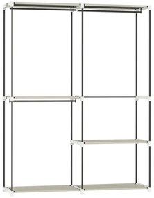 Guarda Roupa Aberto 142x43x185 cm Armário para Roupas com 4 Prateleiras de Tecido 3 Barras para Pendurar Creme