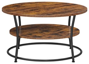 Mesa de Centro VASAGLE, Mesa de Centro Redonda com Prateleira, Mesa de Chá, Fácil Montagem, Metal, Design Industrial, Marrom Rústico LCT80BX
