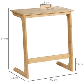 HOMCOM Mesa Auxiliar de Bambu Mesa em Forma de C com Bancada Abatível e Ângulo Ajustável 140-180° para Sala de Estar Dormitório 60x33x67cm Madeira