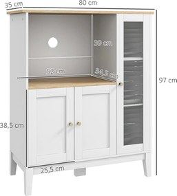 Móvel Auxiliar de Cozinha Moderno Móvel para Micro-Ondas com Prateleiras 3 Portas Compartimento Aberto 80x35x97 cm Branco