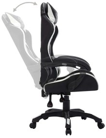 Cadeira estilo corrida luzes LED RGB couro artif. branco/preto