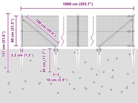 Cerca de Arame Soldado com 7 Postes de Espeto Cinza 0,8x10 m Aço